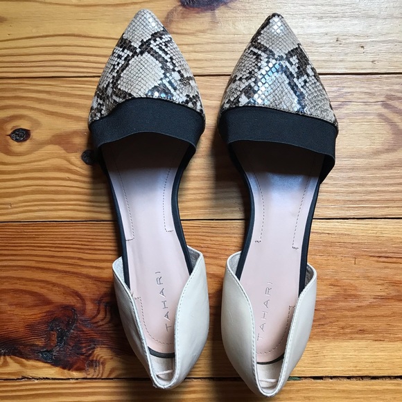 Tahari Eliss Beige Snakeskin Pointed Toe Flats, EUC, 10M - Picture 5 of 12